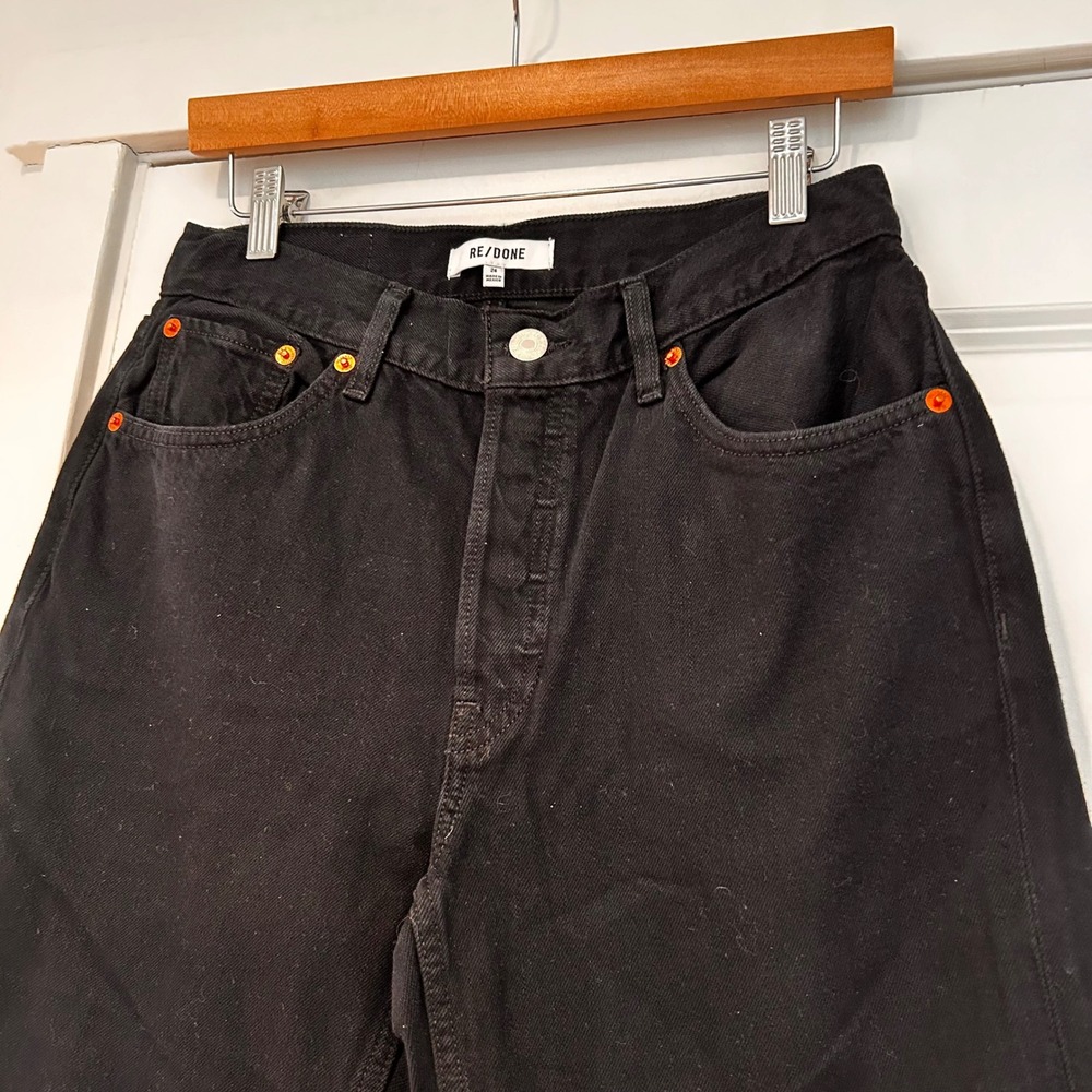 NWT RE/DONE High Rise Loose Crop Jeans Black Denim Size 24 Wide Structured Boho - Picture 3 of 12